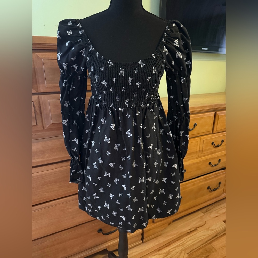 Black Dress with White Butterfly Print